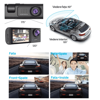 Camera Auto 3-in-1 Autiqo® – Full HD, Fata + Interior + Spate, Card 64GB Inclus, Night Vision
