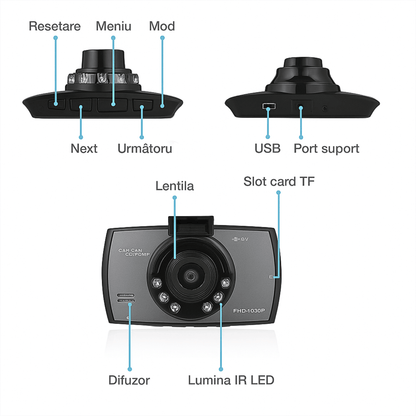 Camera Auto DVR Autiqo® – Full HD 1080p, Ecran 2.7”, Night Vision, G-Sensor