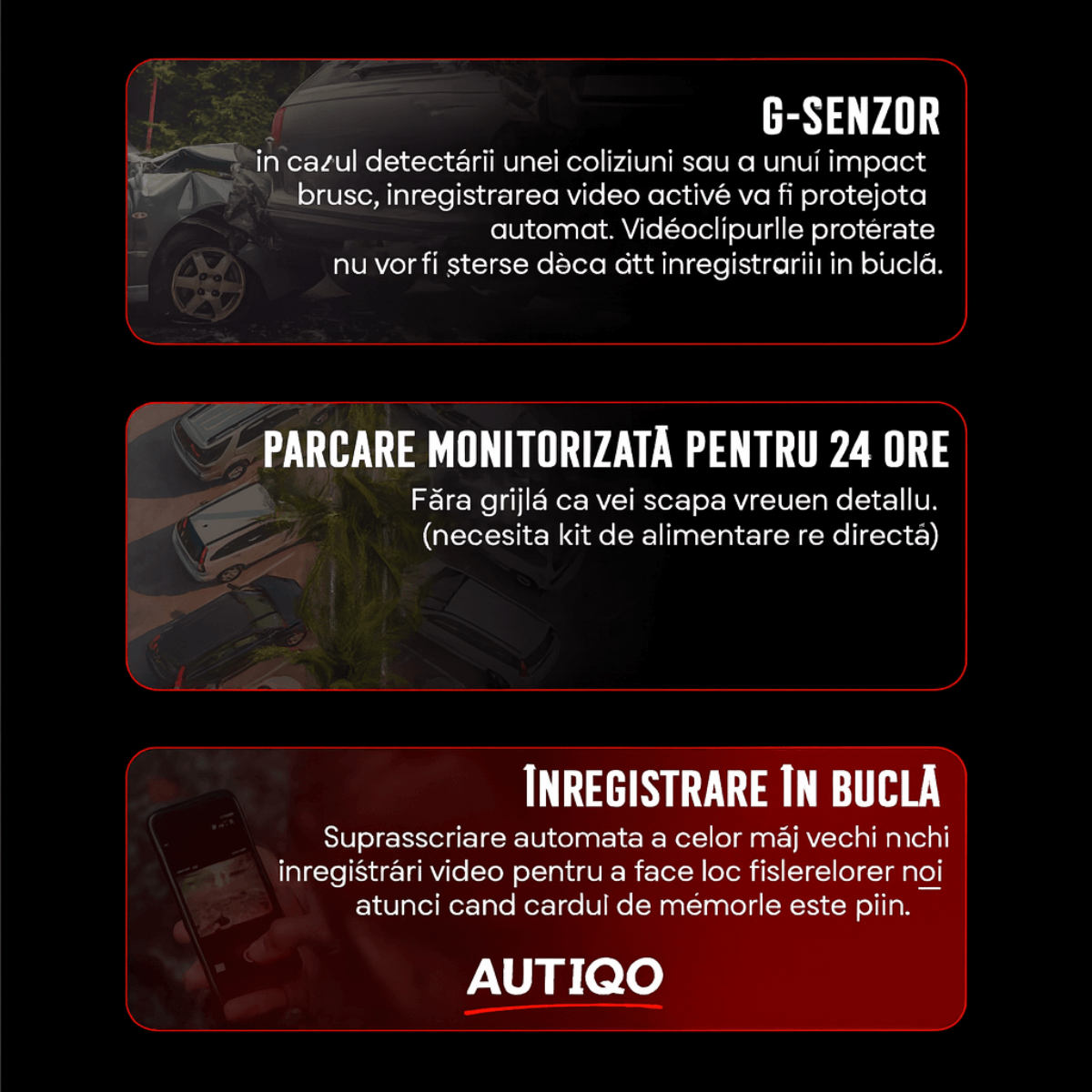 Camera Auto Dubla DVR Autiqo® GPS – 4K Ultra HD, Night Vision, 170° + Cameră Marșarier